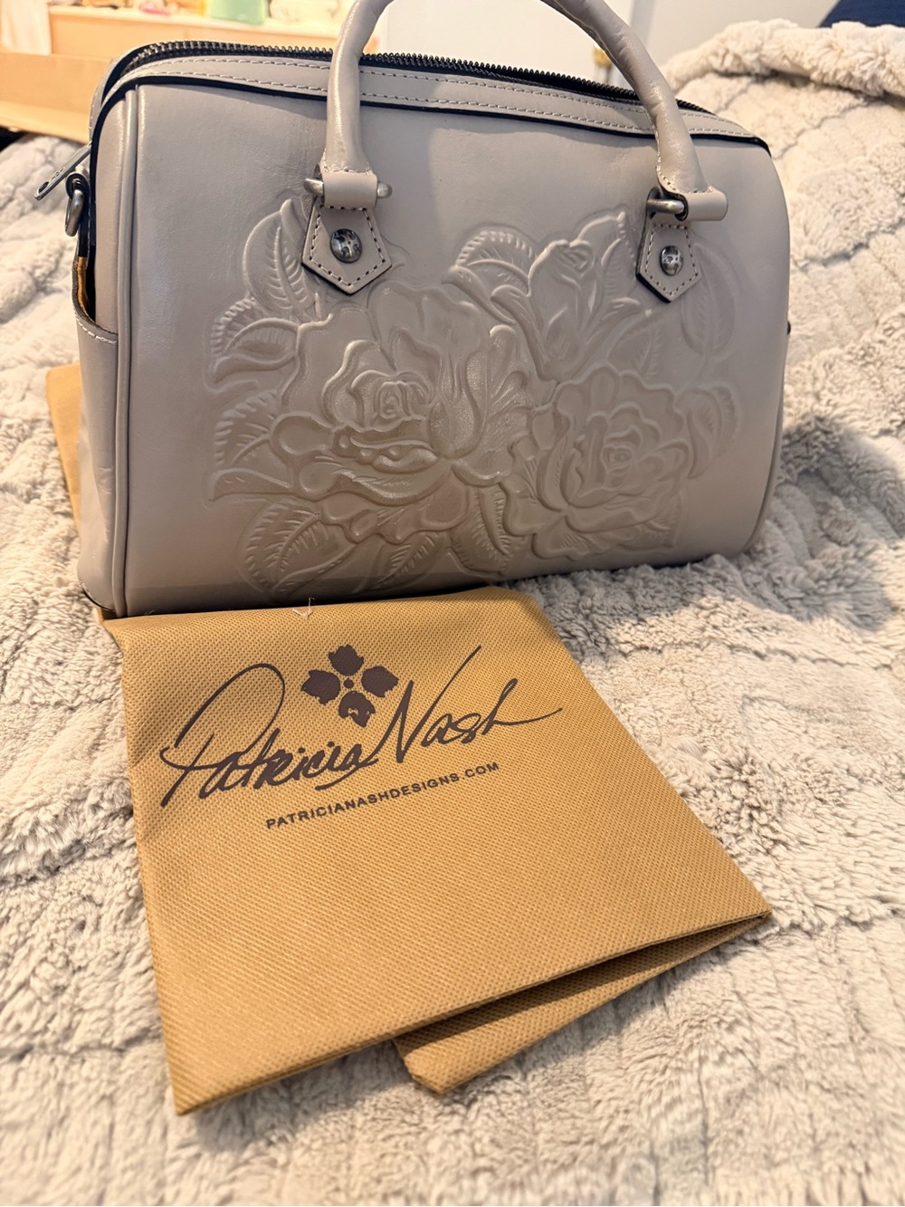 NWT Patricia Nash Skye Stone Rose Tooled Leather Satchel Crossbody
